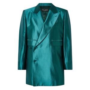 Dolce & Gabbana Double-breasted Silk-mikado Blazer Emerald Green size IT 38